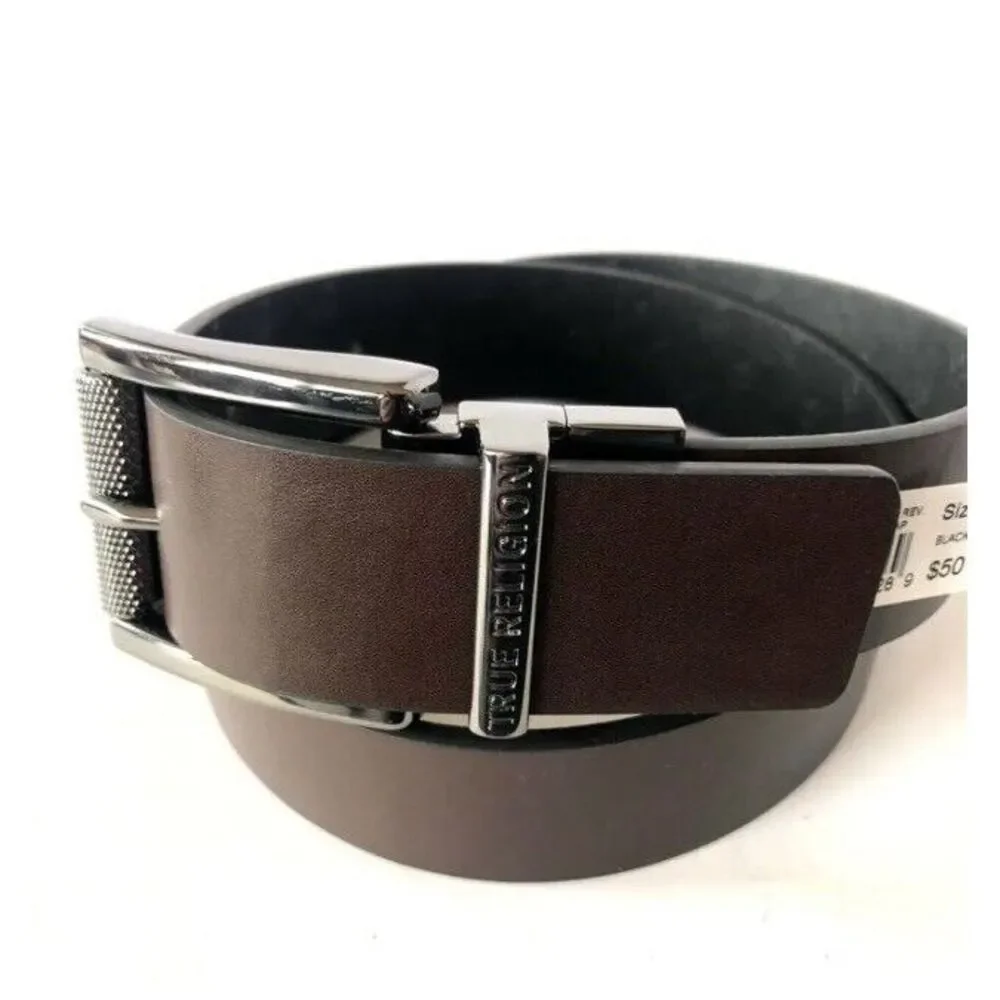 New $50 True Religion Mens Lumin‎ II All Over Horseshoe Reversible Belt Size 40